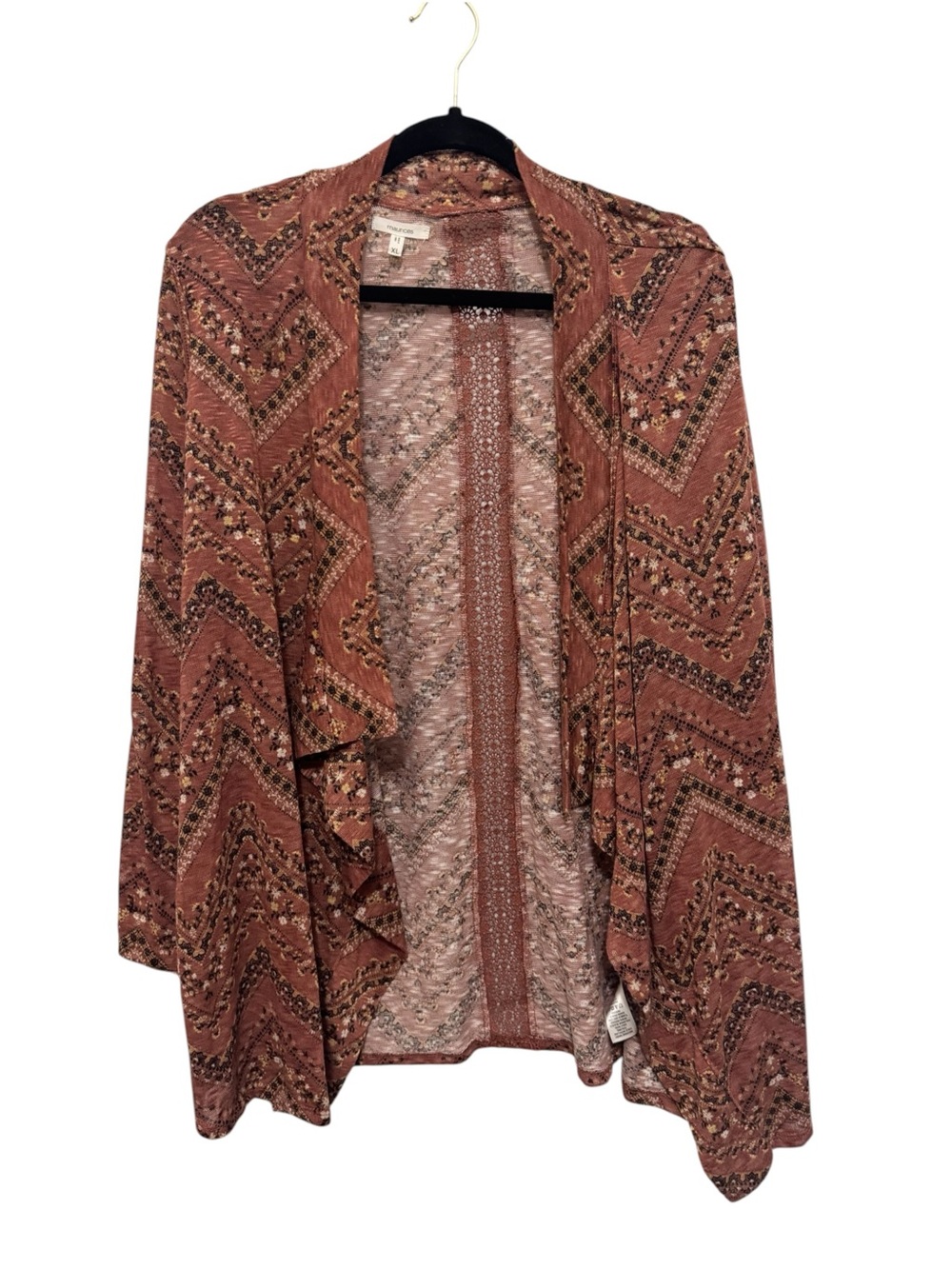 Maurices Rust Chevron Floral Open-Front Cardigan